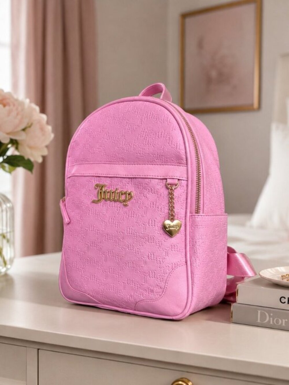 Juicy Couture Heartless Pink Mini Backpack with Gold Heart Charm NWT